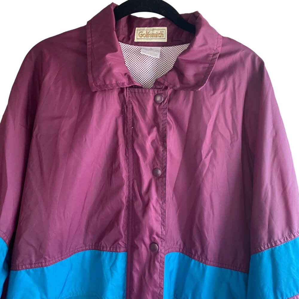 Vintage 90s Golfsmith Golf Nylon Men Windbreaker Jacket Purple Teal Green Vented - Picture 10 of 15